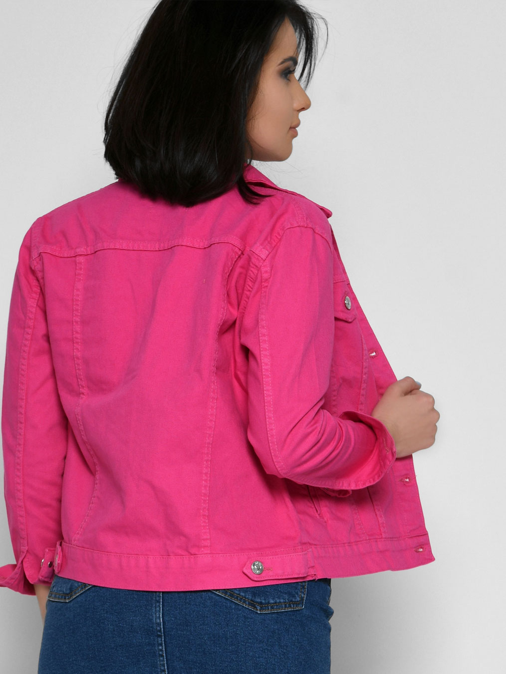 Жіноча коротка джинсова куртка малинова | 80335