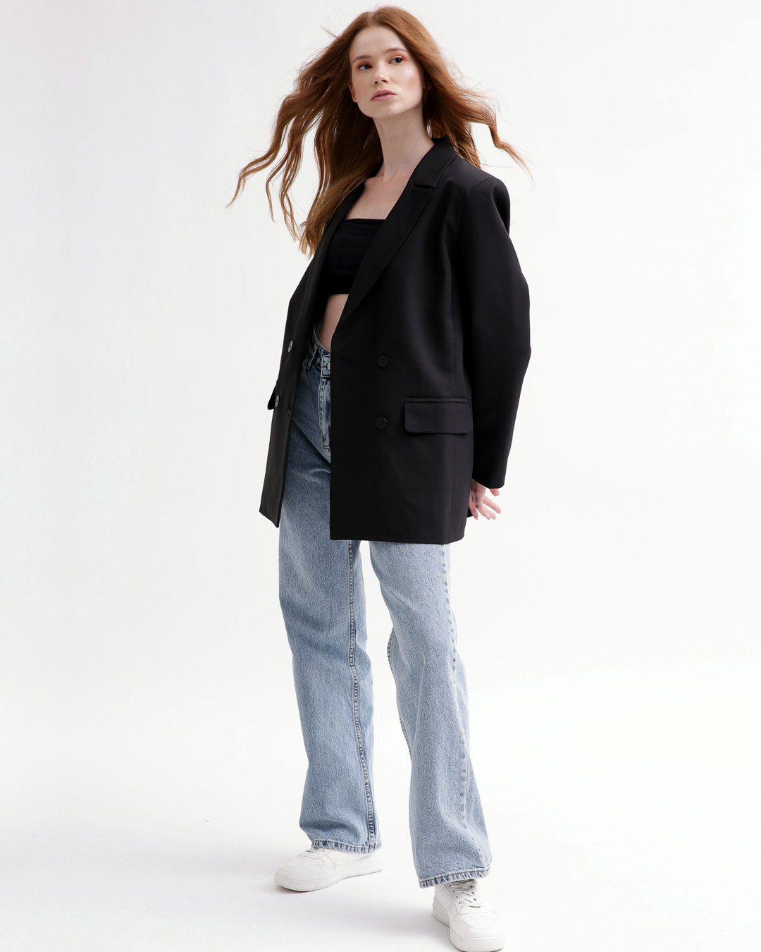 Двобортний подовжений піджак чорний | 79801 Двобортний подовжений піджак чорний | 79801
