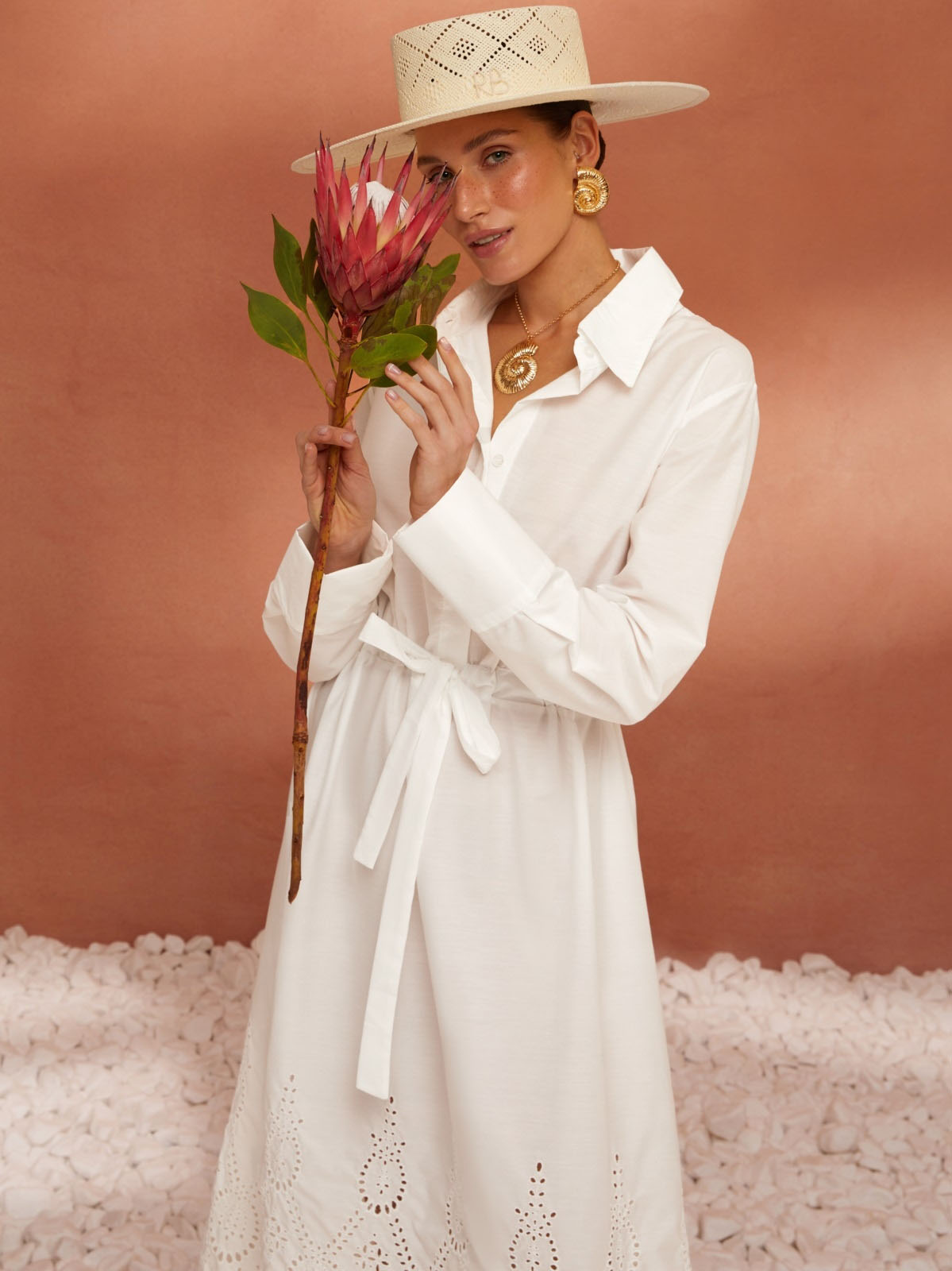 Літня сукня-сорочка біла з перфорацією | 80447 Літня сукня-сорочка біла з перфорацією | 80447