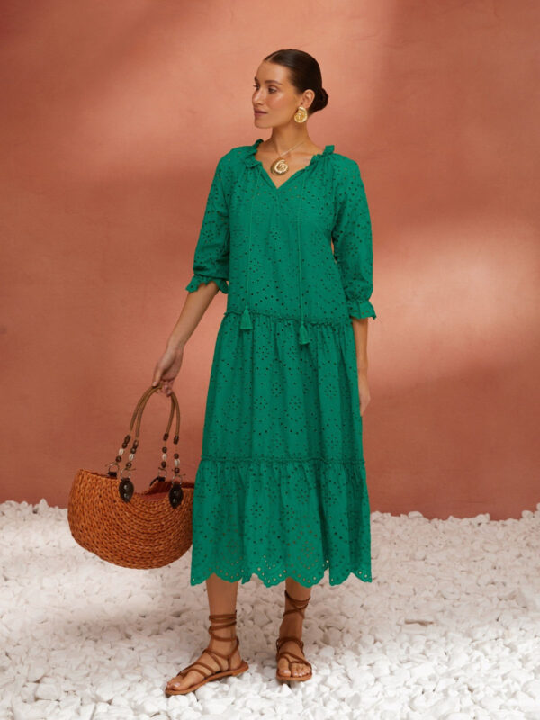Літня сукня з прошви зелена вільного крою | 80477