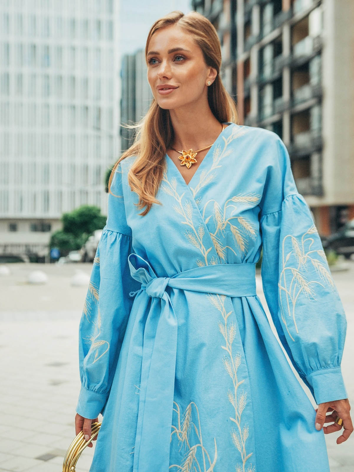 Сукня-кімоно блакитна з вишивкою Колоски | 80263 Сукня-кімоно блакитна з вишивкою Колоски | 80263