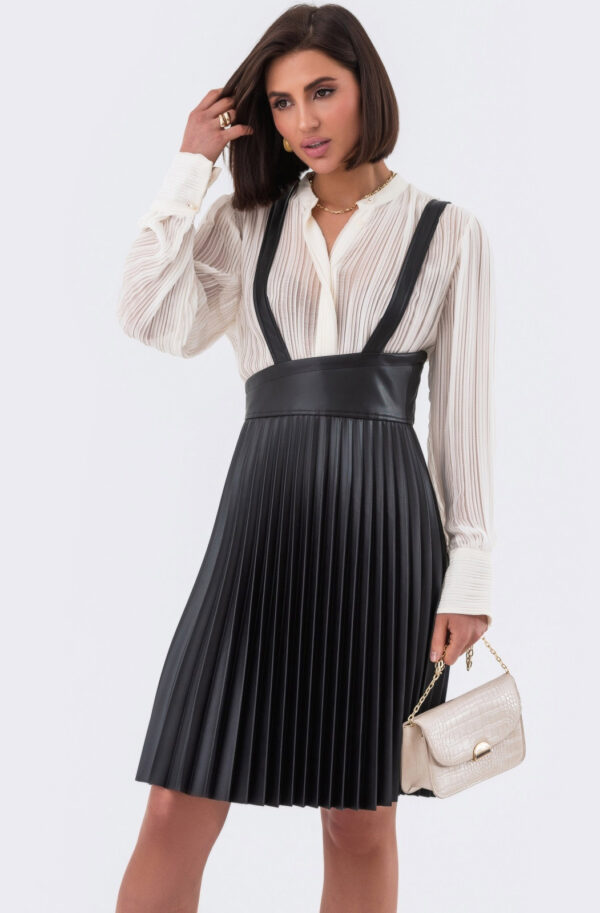 Стильна спідниця-гофре з екошкіри чорна | 80635