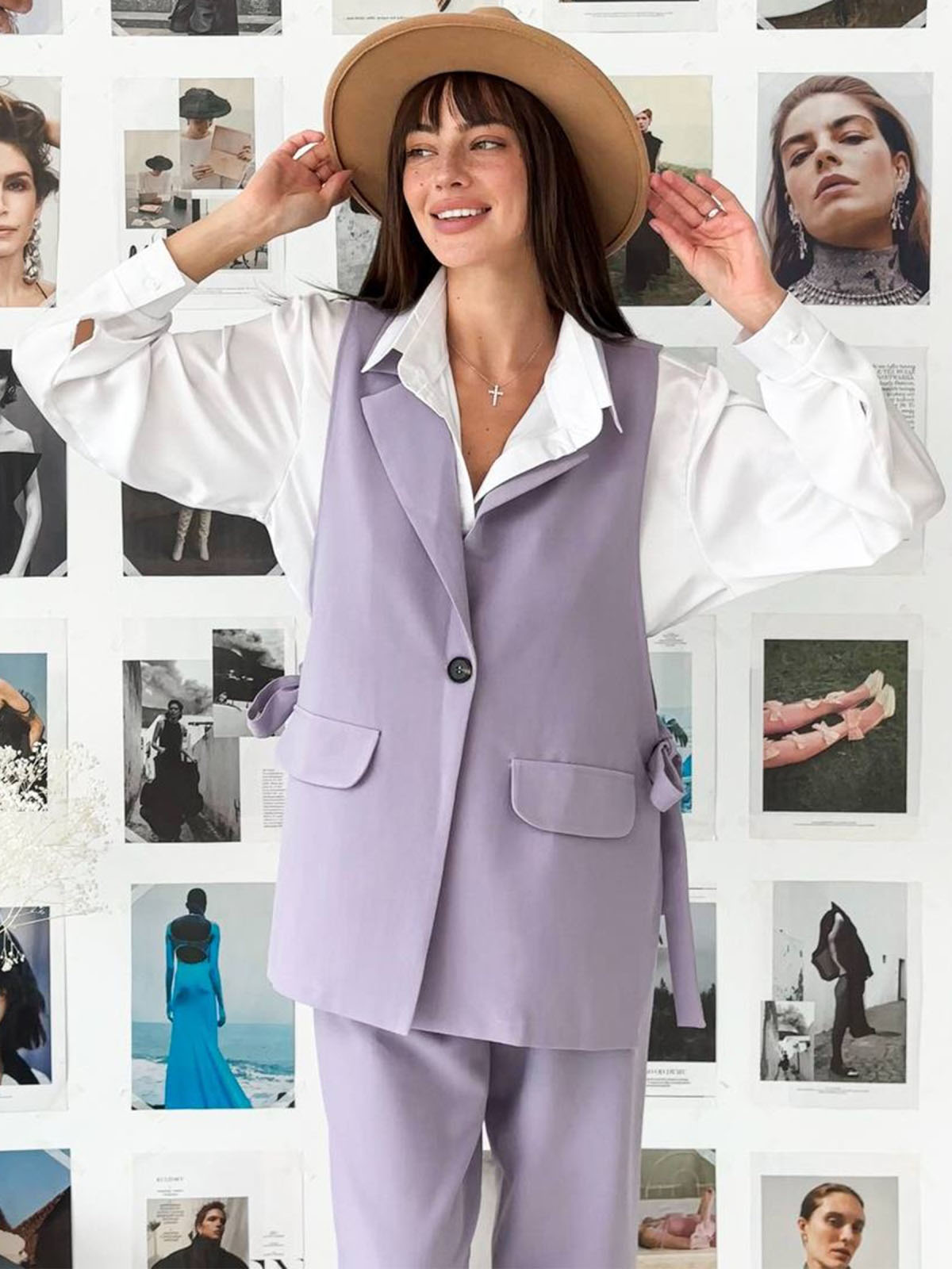 Костюм зі штанами та жилетом бузковий | 81009 Костюм зі штанами та жилетом бузковий | 81009