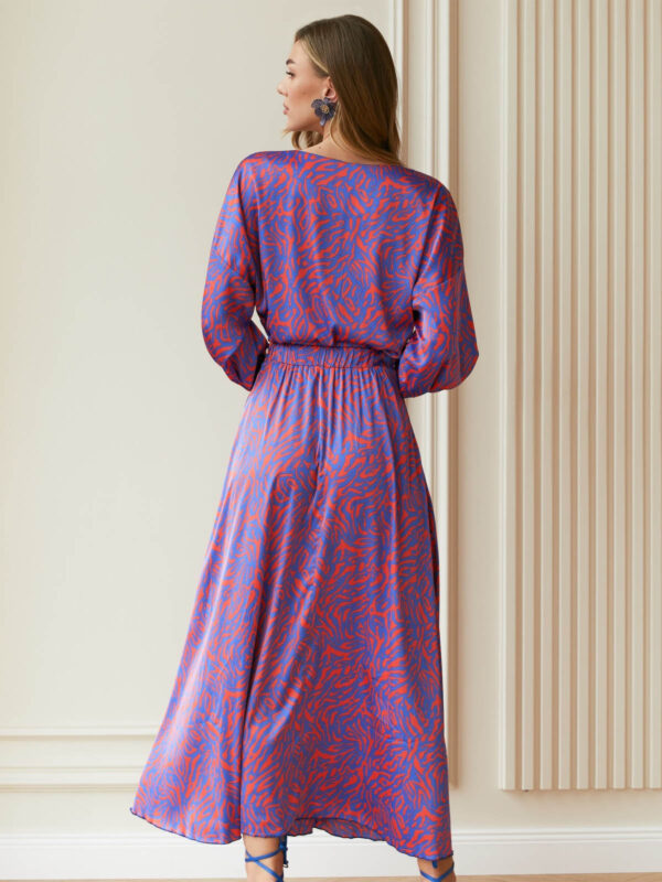 Довга шовкова сукня-кльош синьо-рожева | 80289