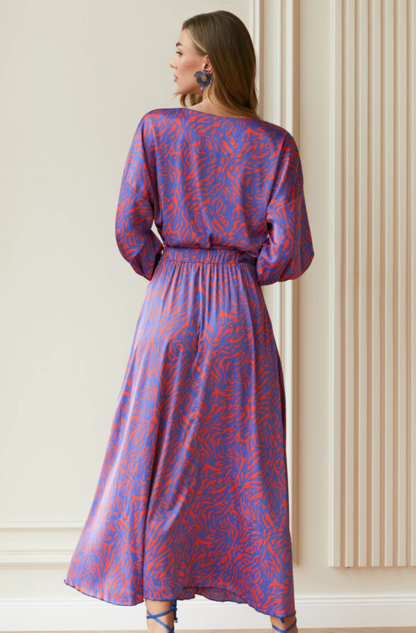 Довга шовкова сукня-кльош синьо-рожева | 80289