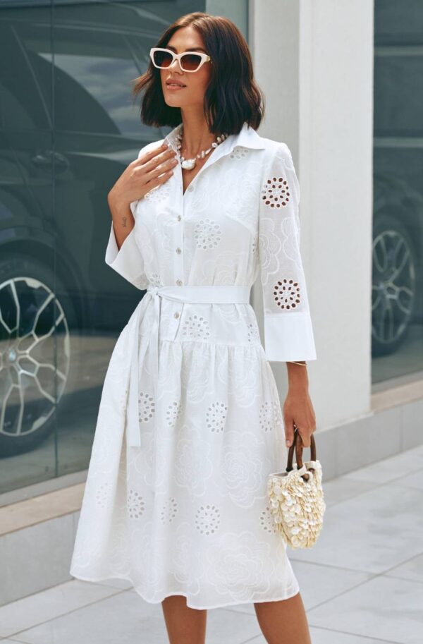 Сукня-сорочка з прошви молочна А-силуету | 81106