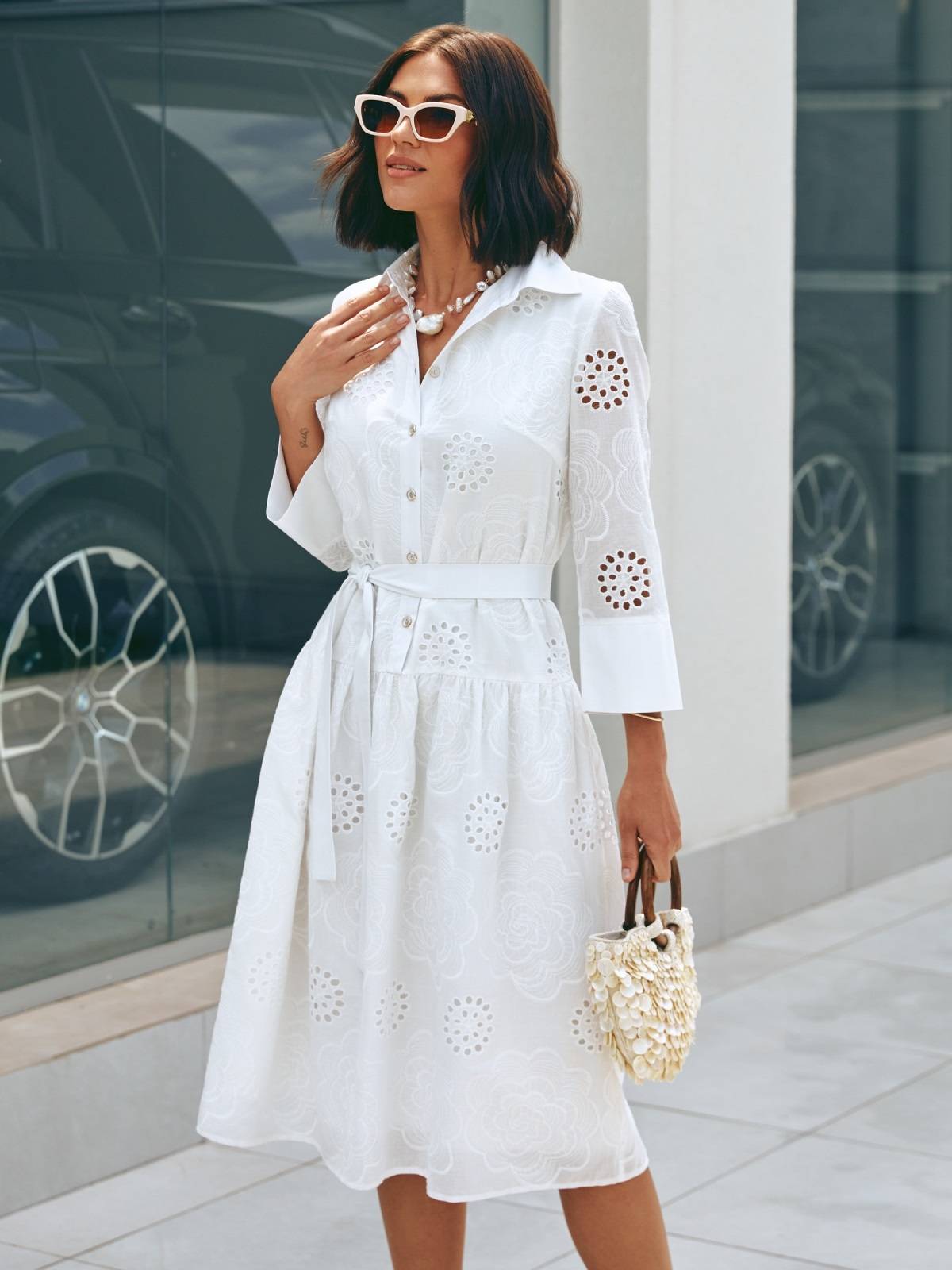 Сукня-сорочка з прошви молочна А-силуету | 81106 Сукня-сорочка з прошви молочна А-силуету | 81106