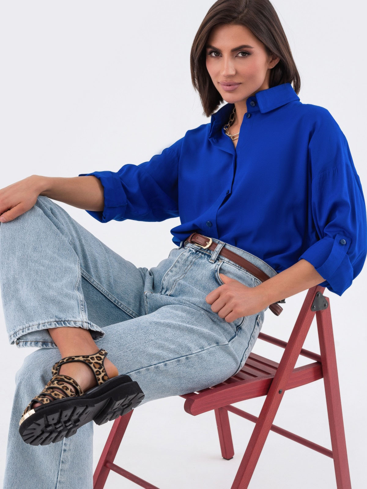 Подовжена сорочка кольору ультрамарин | 81055