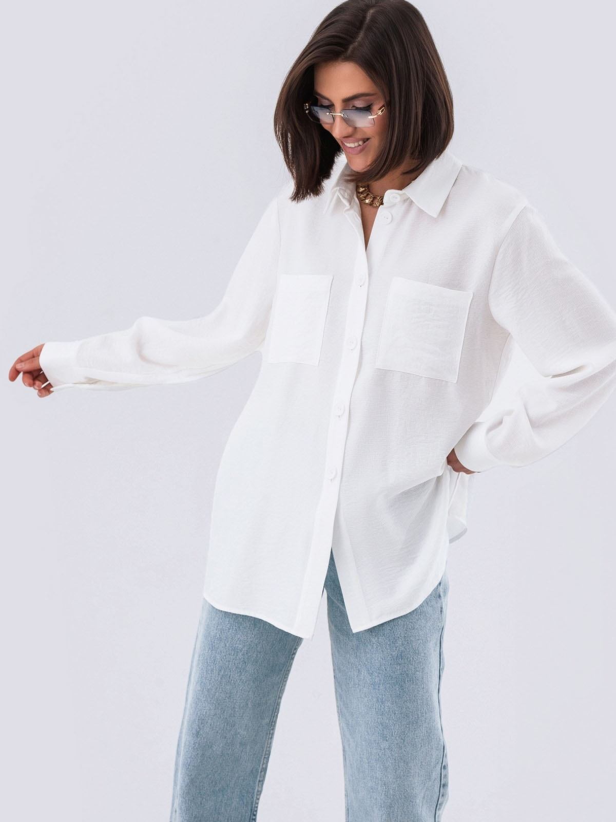 Подовжена сорочка вільного крою біла | 79993 Подовжена сорочка вільного крою біла | 79993