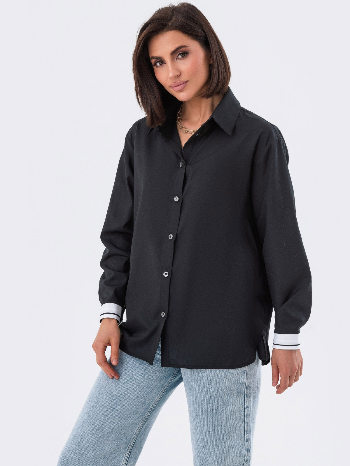 Подовжена сорочка вільного крою чорна | 80004 Подовжена сорочка вільного крою чорна | 80004