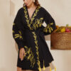 Сукня-кімоно чорна з вишивкою Колоски | 80273 Сукня-кімоно чорна з вишивкою Колоски | 80273