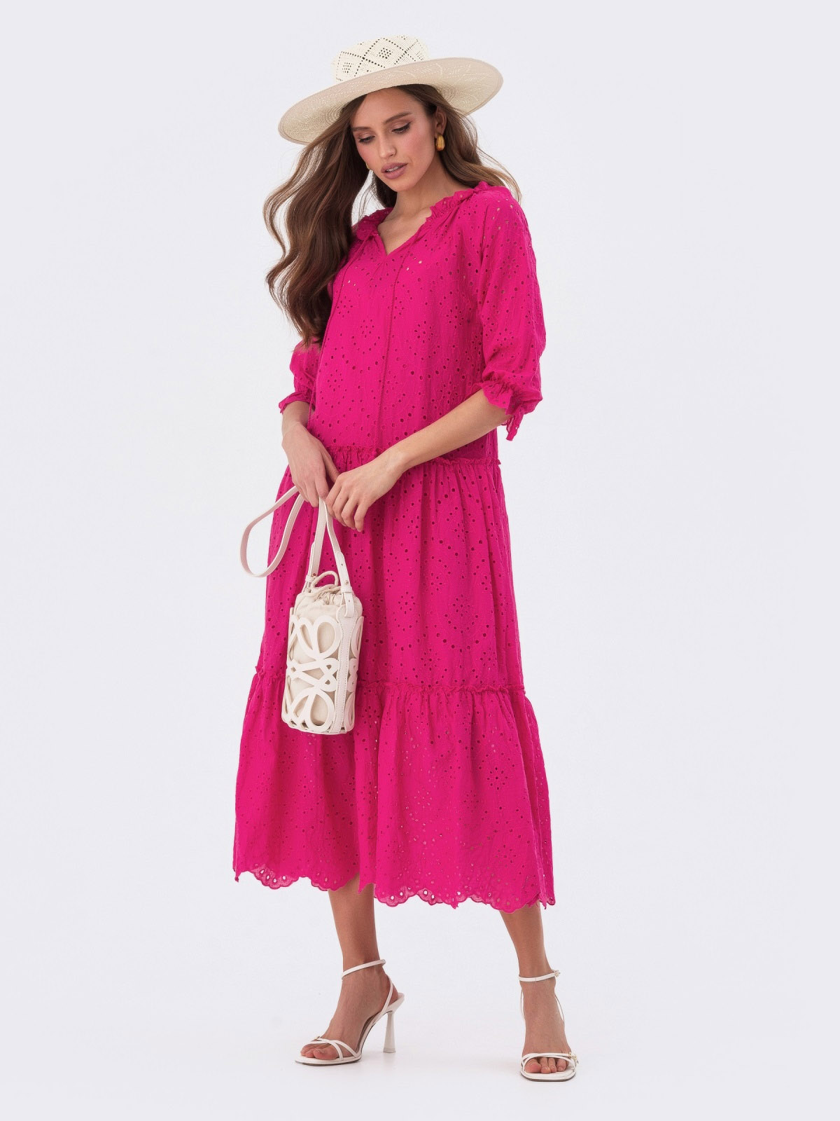 Літня сукня з прошви фуксія вільного крою | 80056 Літня сукня з прошви фуксія вільного крою | 80056
