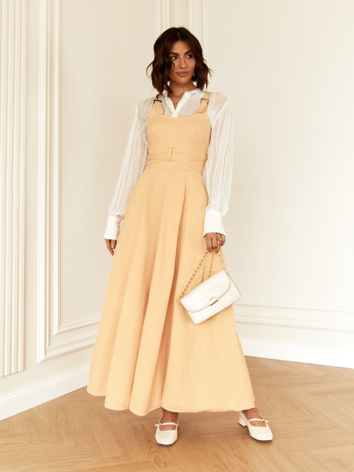 Оригінальний джинсовий сарафан бежевий | 80402 Оригінальний джинсовий сарафан бежевий | 80402