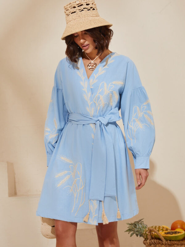 Сукня-кімоно блакитна з вишивкою Колоски | 80263