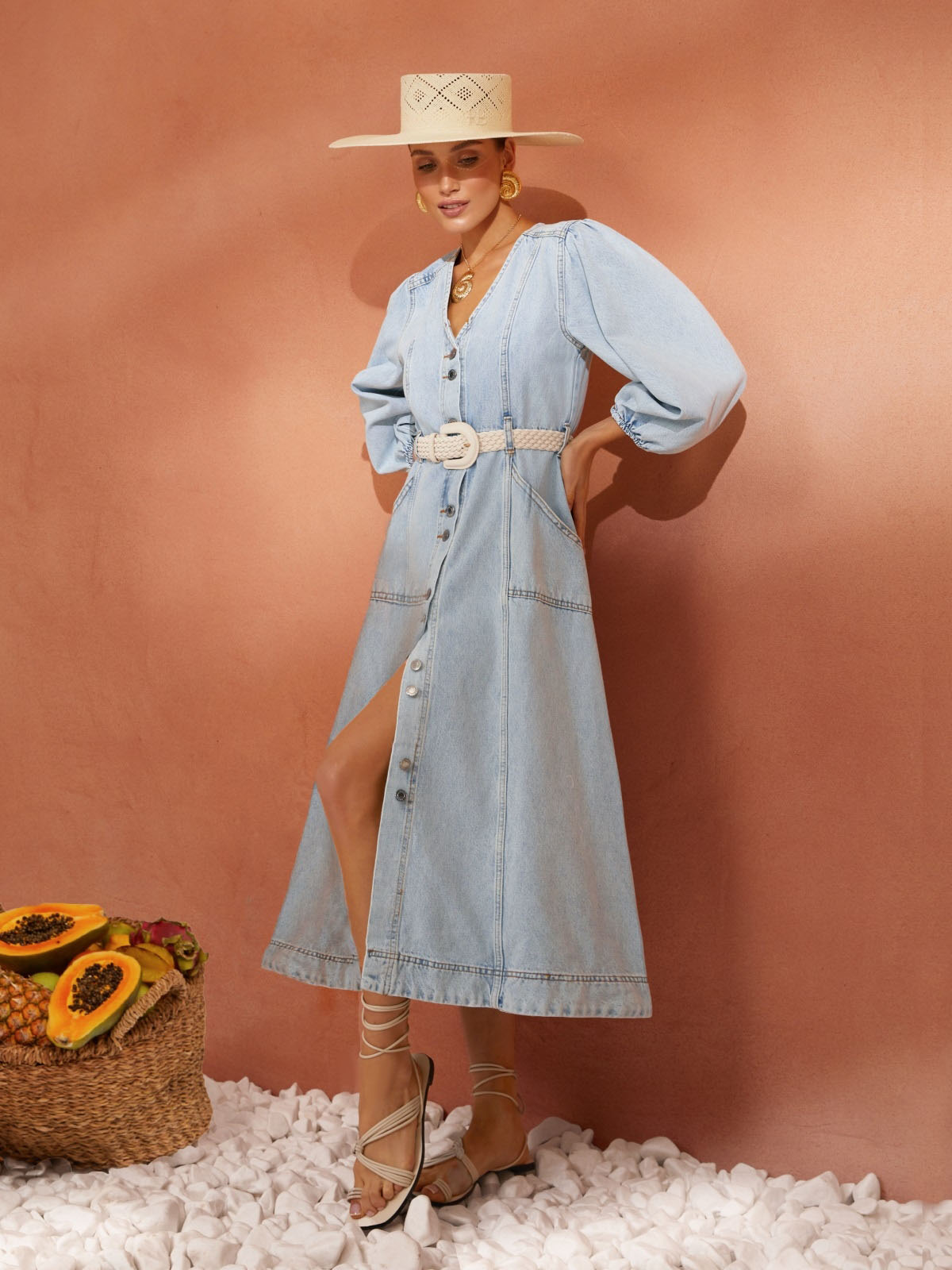 Повсякденна сукня джинсова блакитна міді | 80394