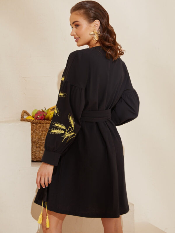 Сукня-кімоно чорна з вишивкою Колоски | 80273