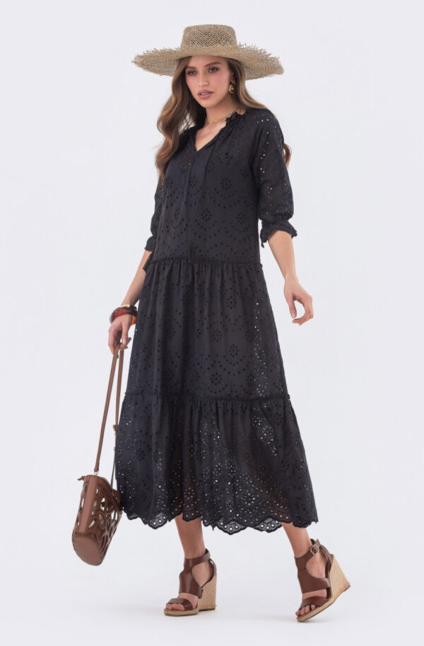 Літня сукня з прошви чорна вільного крою | 80240