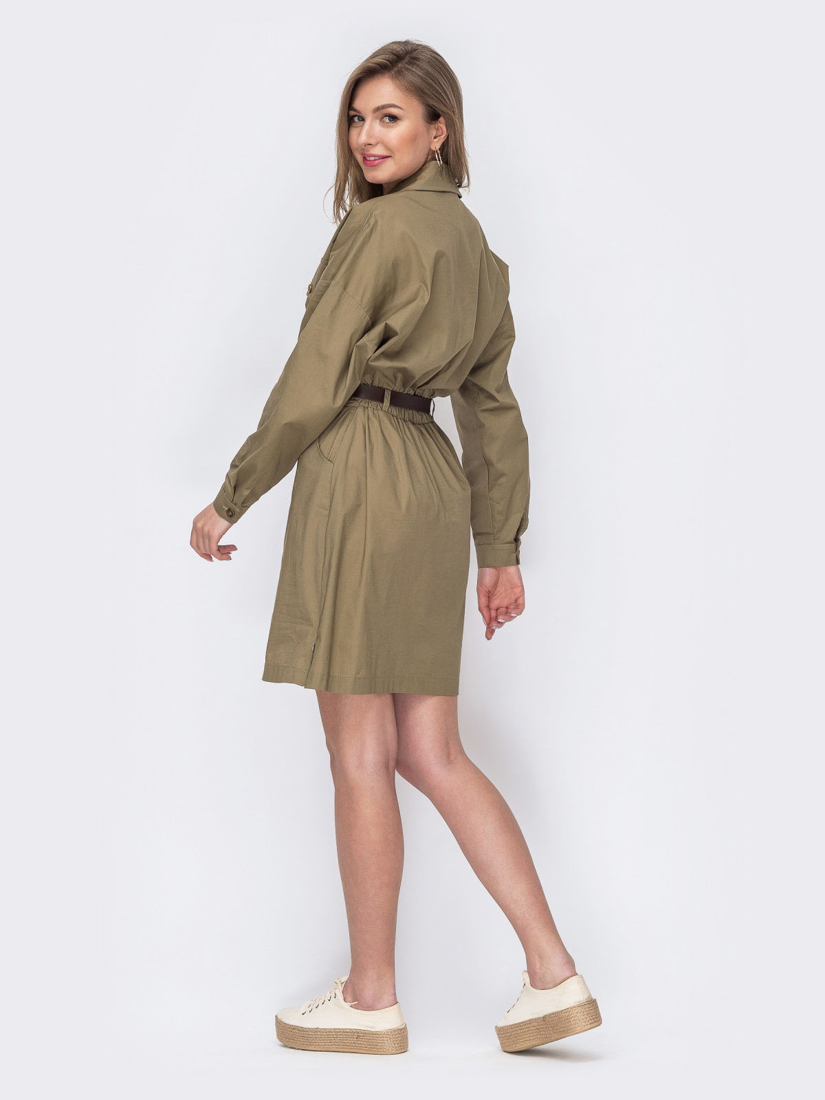 Бавовняне плаття-сорочка хакі | 80703 Бавовняне плаття-сорочка хакі | 80703