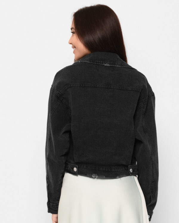 Класична коротка джинсова куртка чорна | 80299
