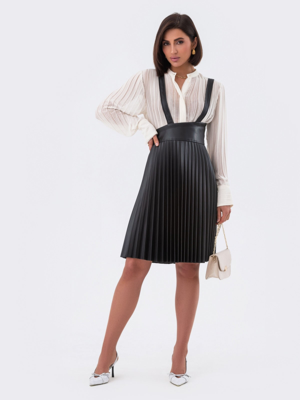 Стильна спідниця-гофре з екошкіри чорна | 80635 Стильна спідниця-гофре з екошкіри чорна | 80635