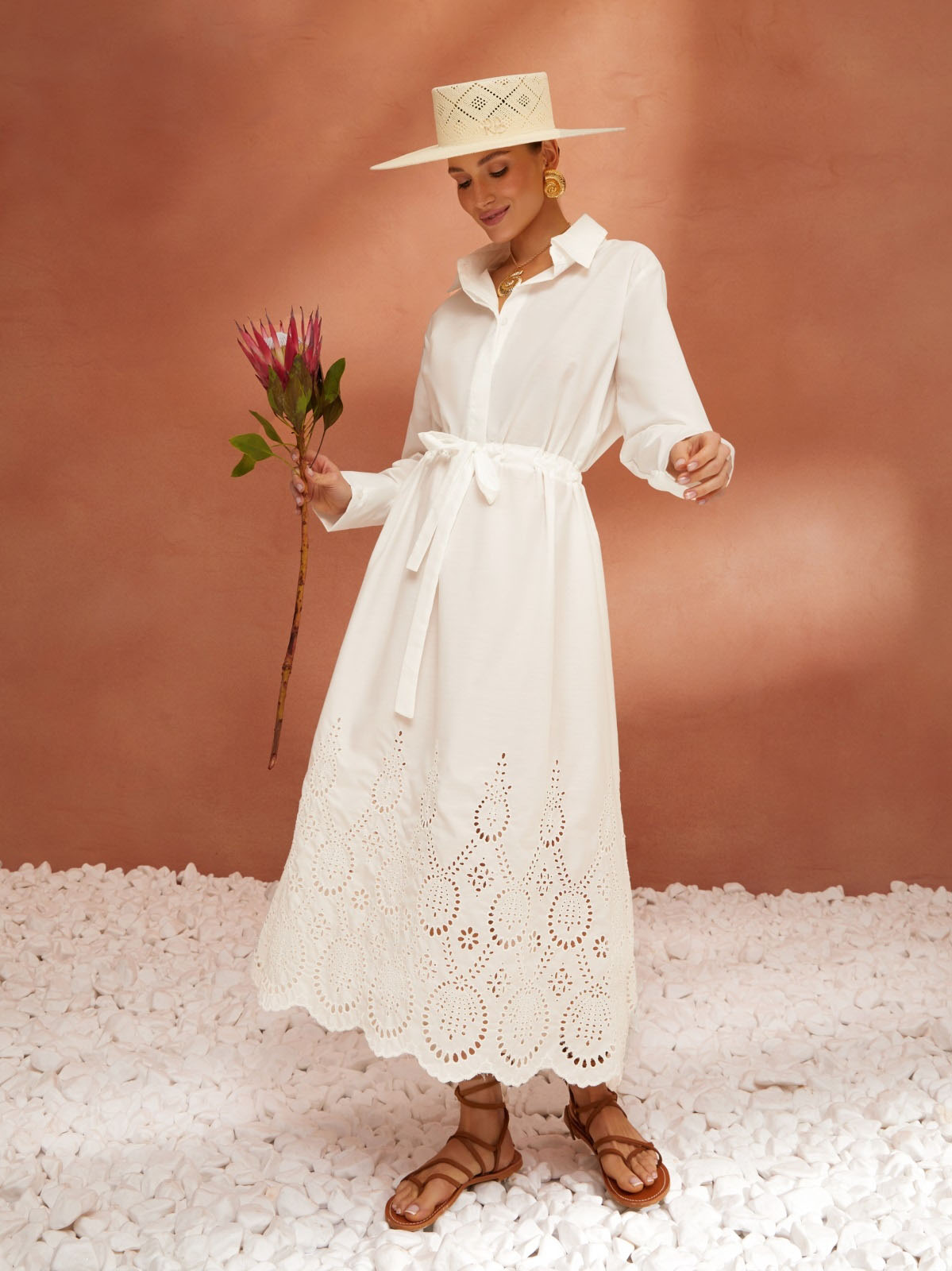 Літня сукня-сорочка біла з перфорацією | 80447 Літня сукня-сорочка біла з перфорацією | 80447