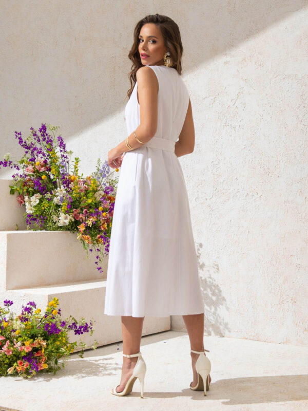 Літня лляна сукня біла без рукавів | 80686