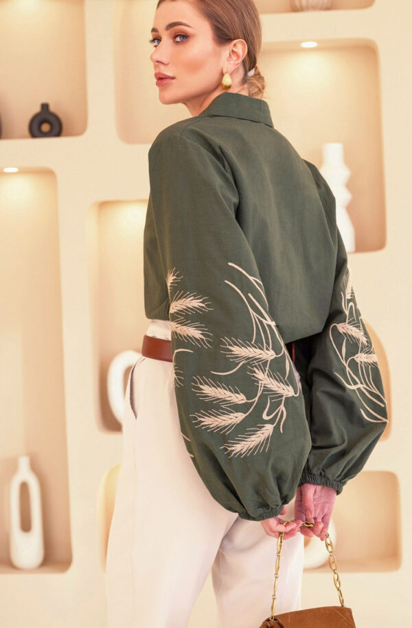 Сорочка хакі з вишивкою Колоски | 79986