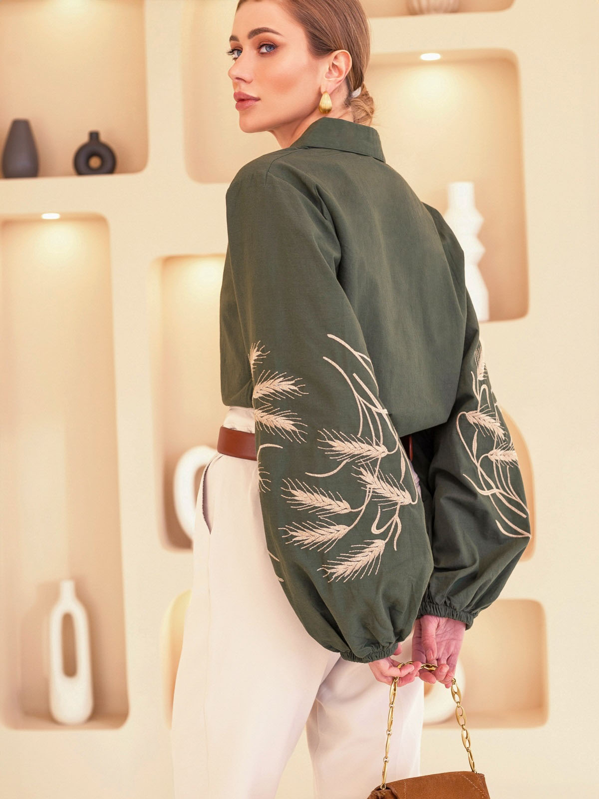 Сорочка хакі з вишивкою Колоски | 79986