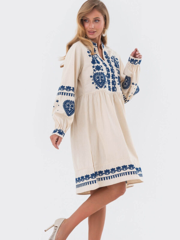 Сукня-вишиванка бежева вільного крою | 80931