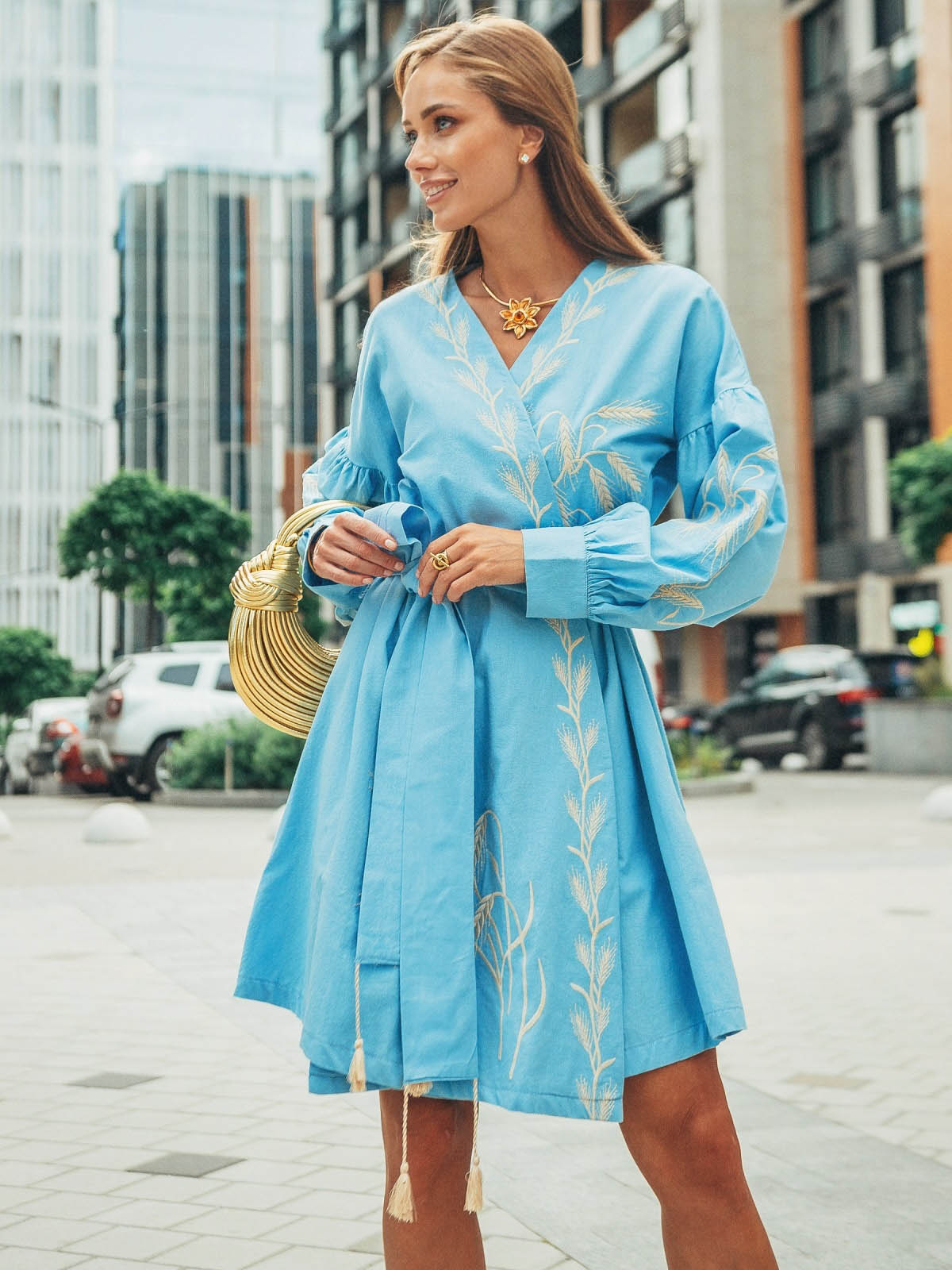 Сукня-кімоно блакитна з вишивкою Колоски | 80263 Сукня-кімоно блакитна з вишивкою Колоски | 80263