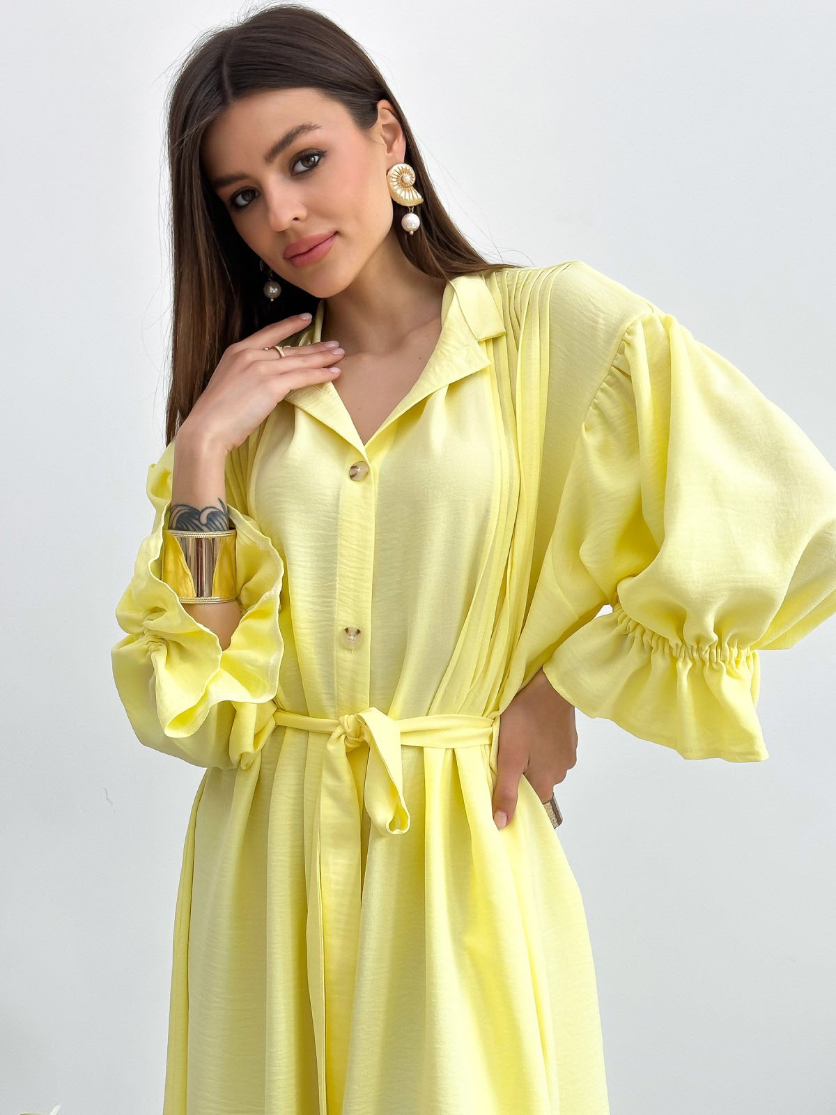 Літнє довге плаття-сорочка лимонне оверсайз | 80601
