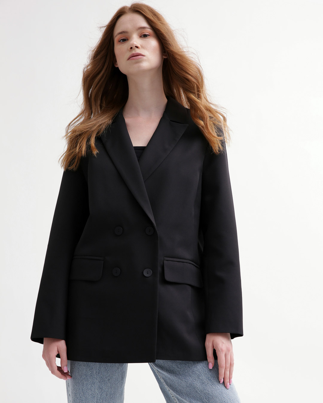 Двобортний подовжений піджак чорний | 79801 Двобортний подовжений піджак чорний | 79801