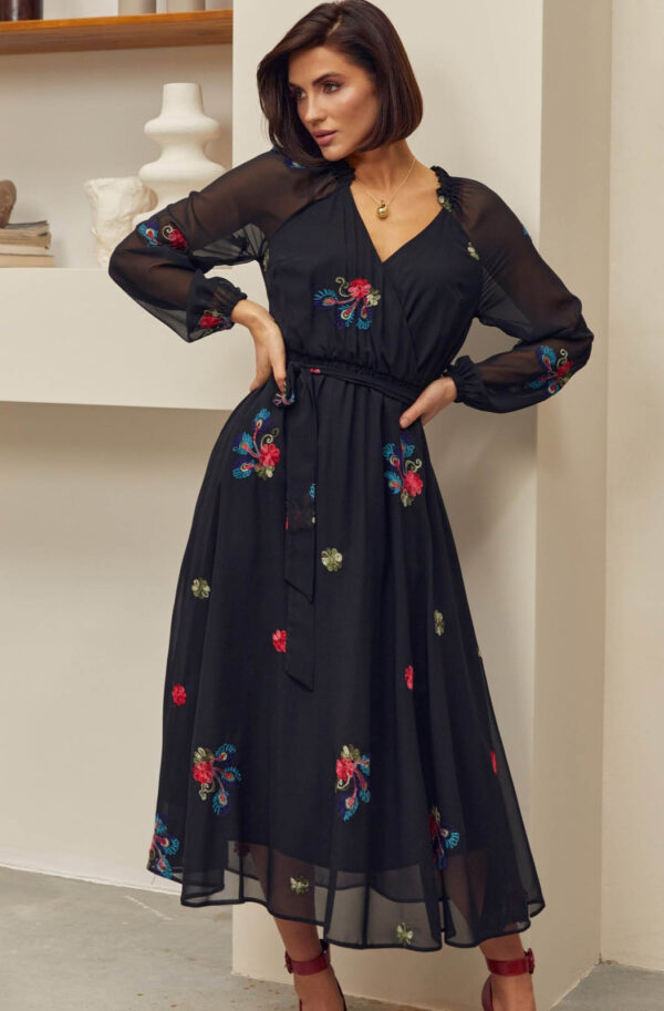 Довга шифонова сукня чорна з вишивкою | 79966