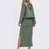 Жіночий костюм-двійка зі спідницею зелений | 80990