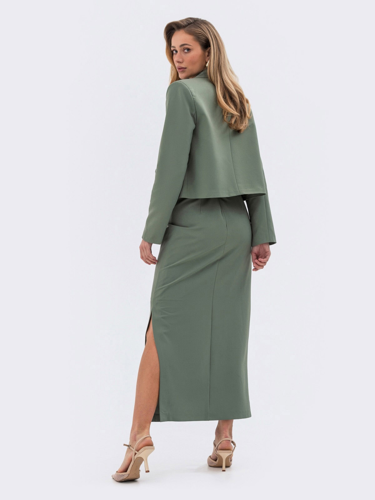 Жіночий костюм-двійка зі спідницею зелений | 80990