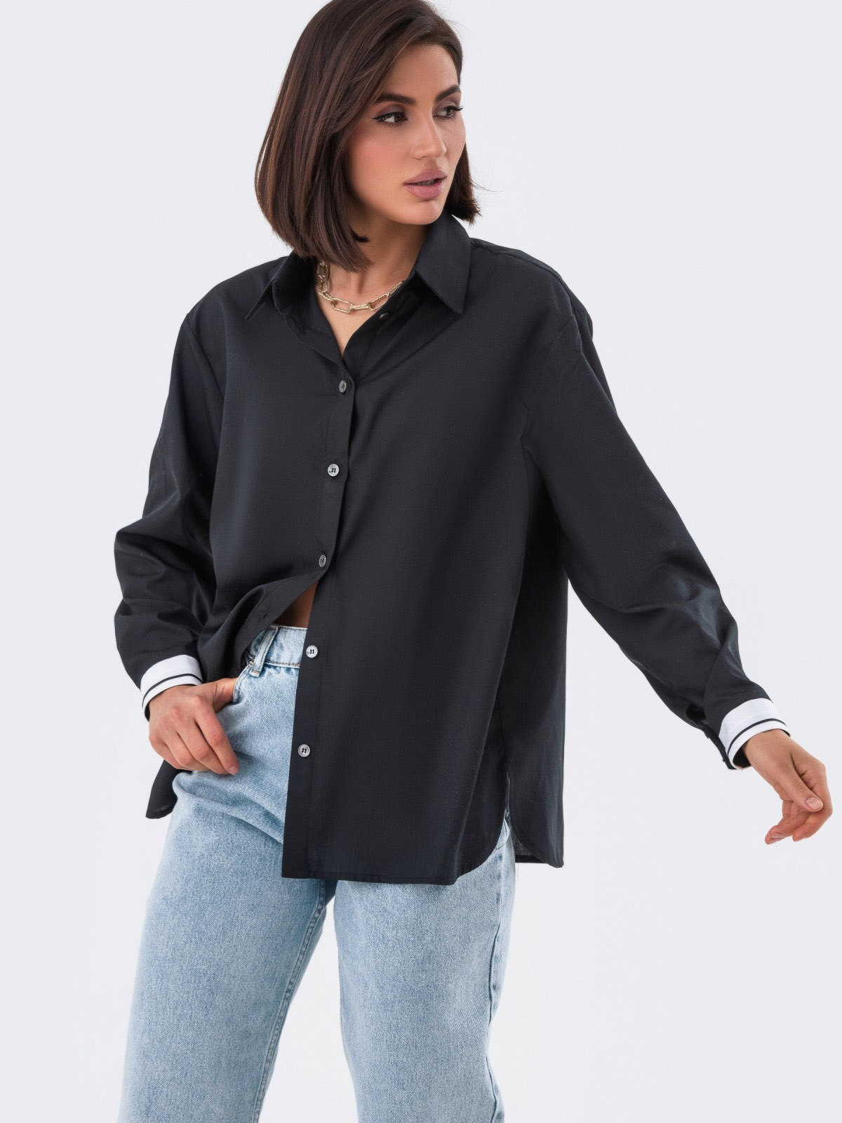 Подовжена сорочка вільного крою чорна | 80004 Подовжена сорочка вільного крою чорна | 80004