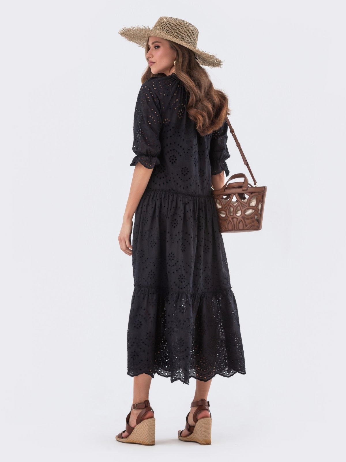 Літня сукня з прошви чорна вільного крою | 80240 Літня сукня з прошви чорна вільного крою | 80240