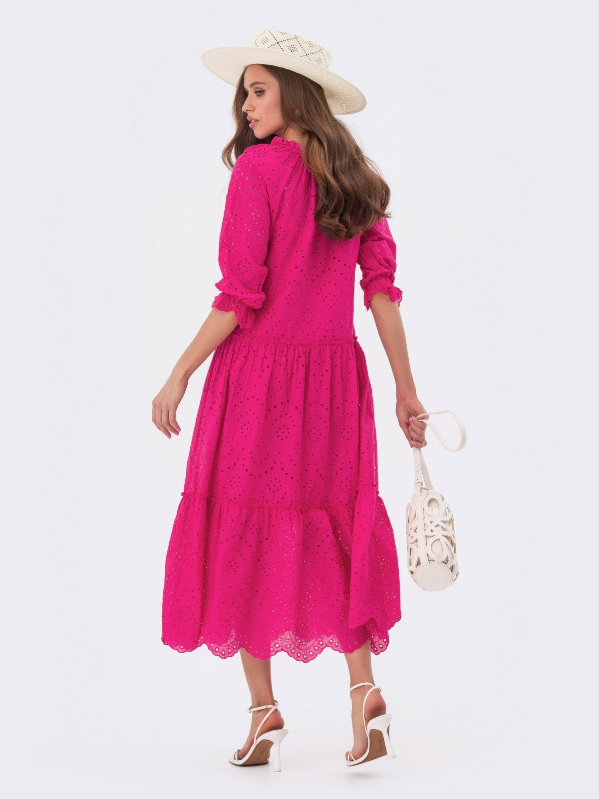 Літня сукня з прошви фуксія вільного крою | 80056 Літня сукня з прошви фуксія вільного крою | 80056