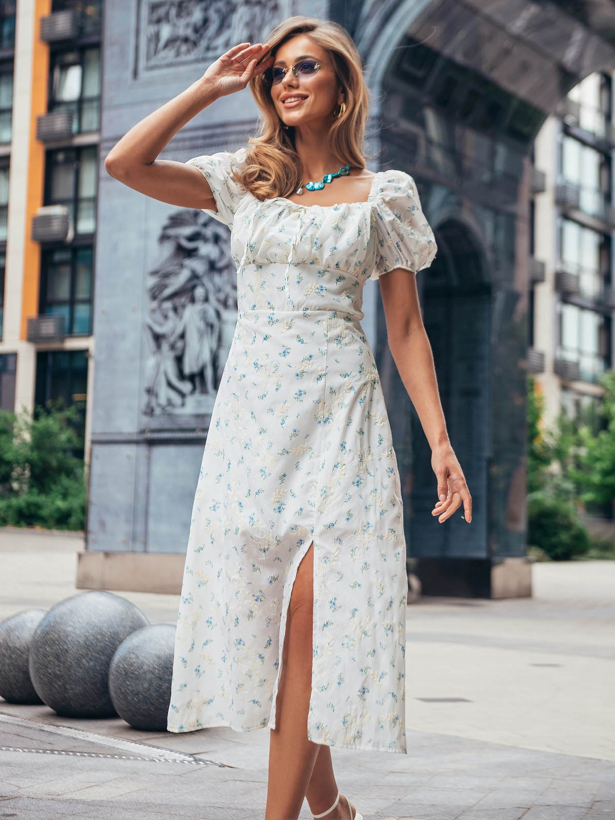 Літня принтована сукня з бавовни біла | 81119 Літня принтована сукня з бавовни біла | 81119