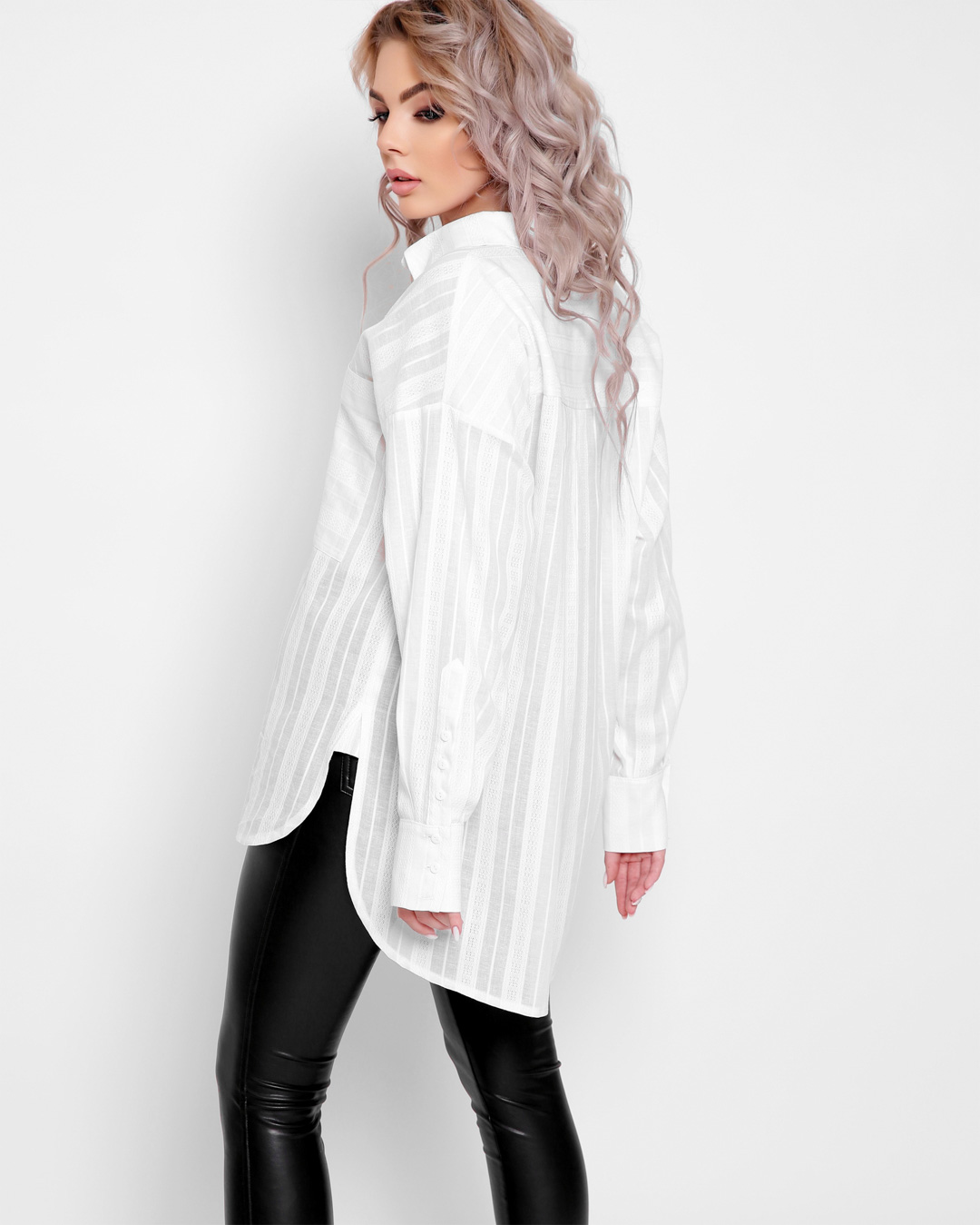 Біла подовжена сорочка на ґудзиках | 80711 Біла подовжена сорочка на ґудзиках | 80711
