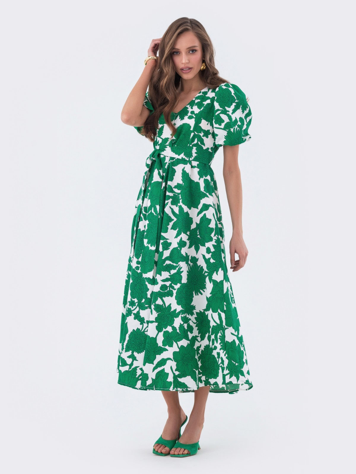 Літня сукня в зелений квітковий принт | 80554 Літня сукня в зелений квітковий принт | 80554