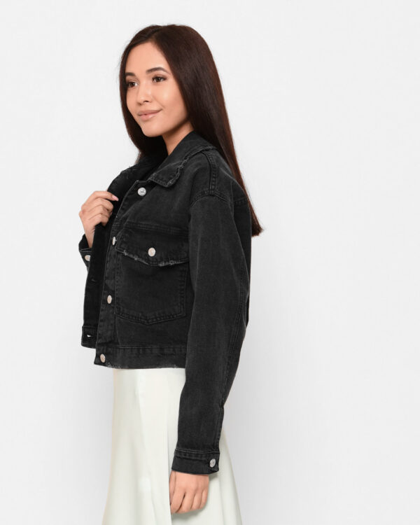 Класична коротка джинсова куртка чорна | 80299