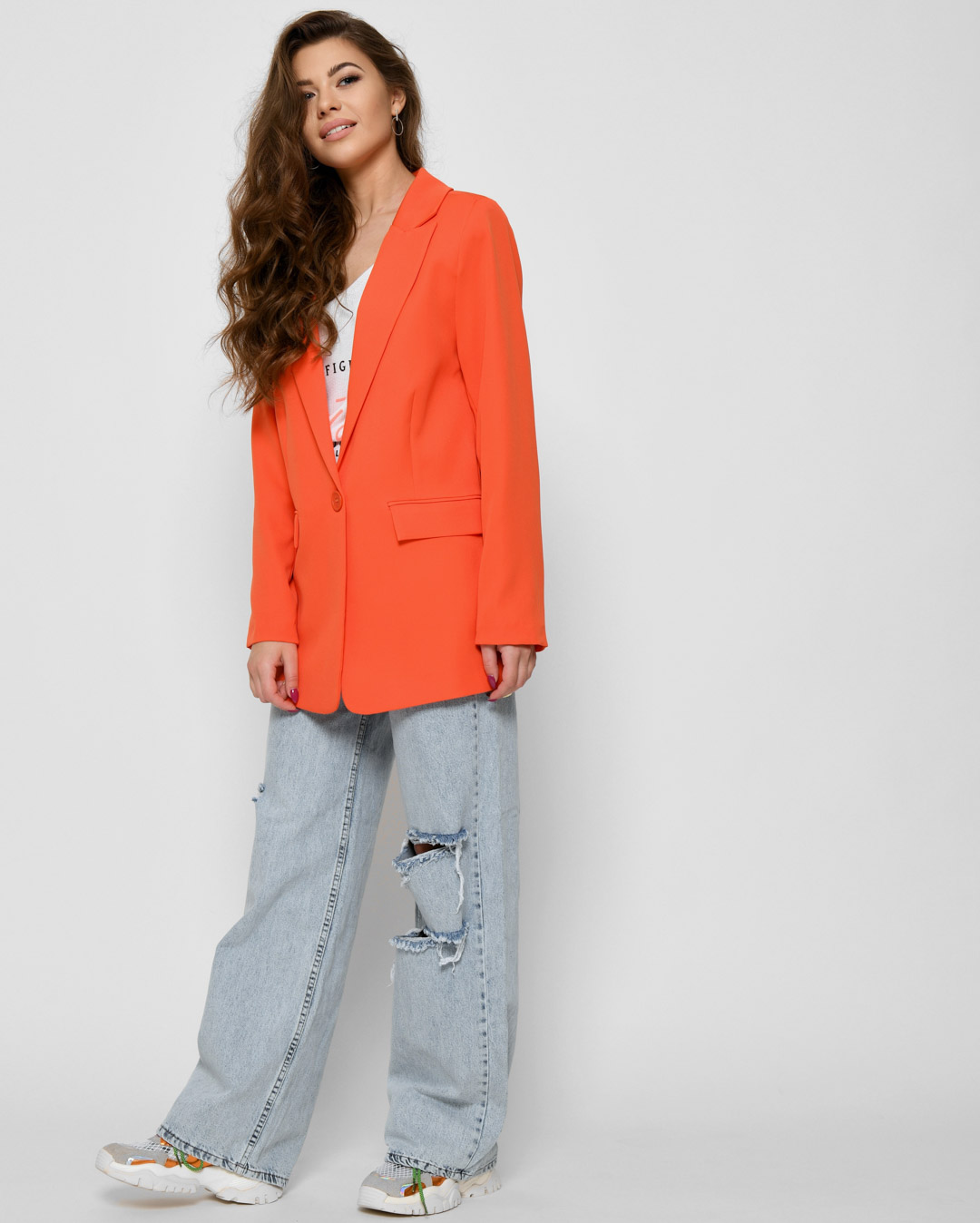 Подовжений жіночий піджак помаранчевий | 79827 Подовжений жіночий піджак помаранчевий | 79827