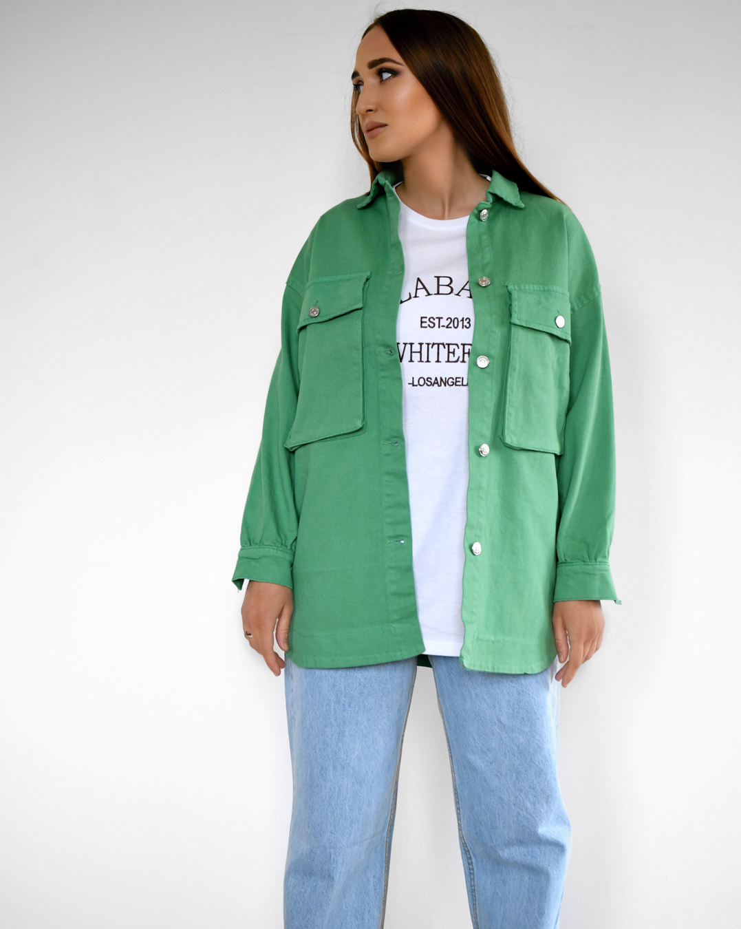 Джинсова куртка-сорочка зелена oversize | 80313 Джинсова куртка-сорочка зелена oversize | 80313