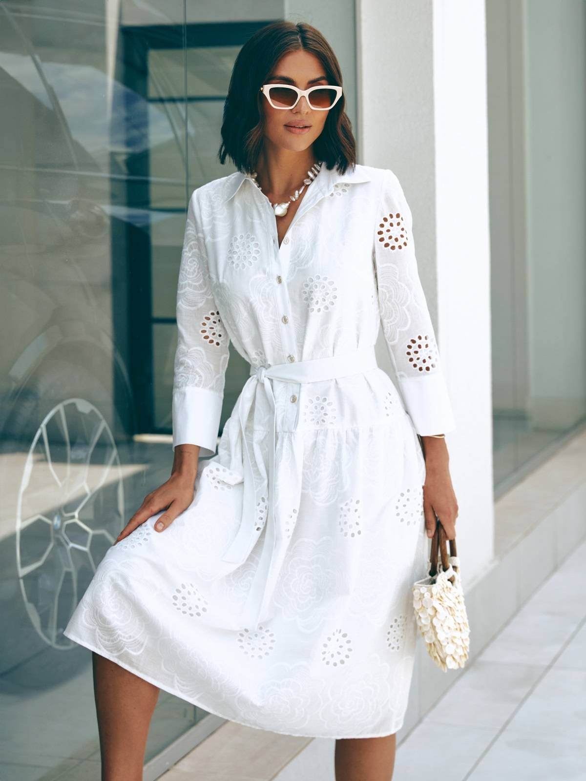 Сукня-сорочка з прошви молочна А-силуету | 81106 Сукня-сорочка з прошви молочна А-силуету | 81106