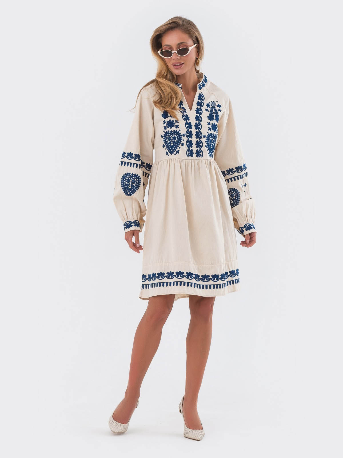 Сукня-вишиванка бежева вільного крою | 80931 Сукня-вишиванка бежева вільного крою | 80931