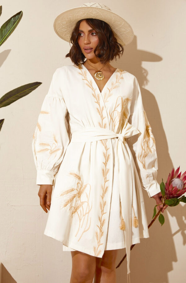 Сукня-кімоно біла з вишивкою Колоски | 80036