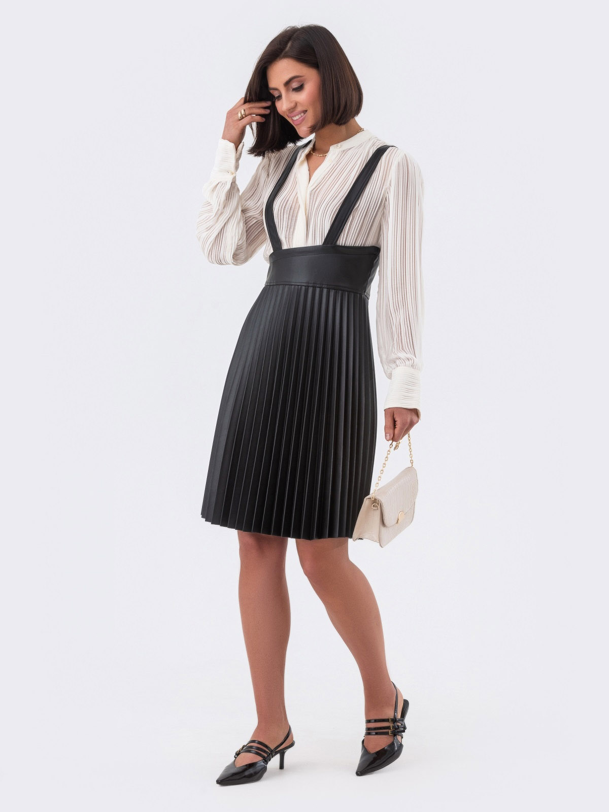 Стильна спідниця-гофре з екошкіри чорна | 80635 Стильна спідниця-гофре з екошкіри чорна | 80635