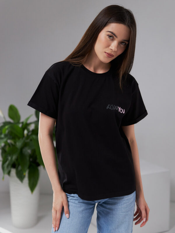 Жіноча футболка з написом КОХАYOU чорна | 80787