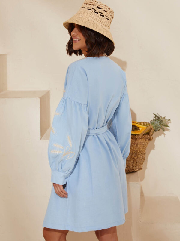 Сукня-кімоно блакитна з вишивкою Колоски | 80263